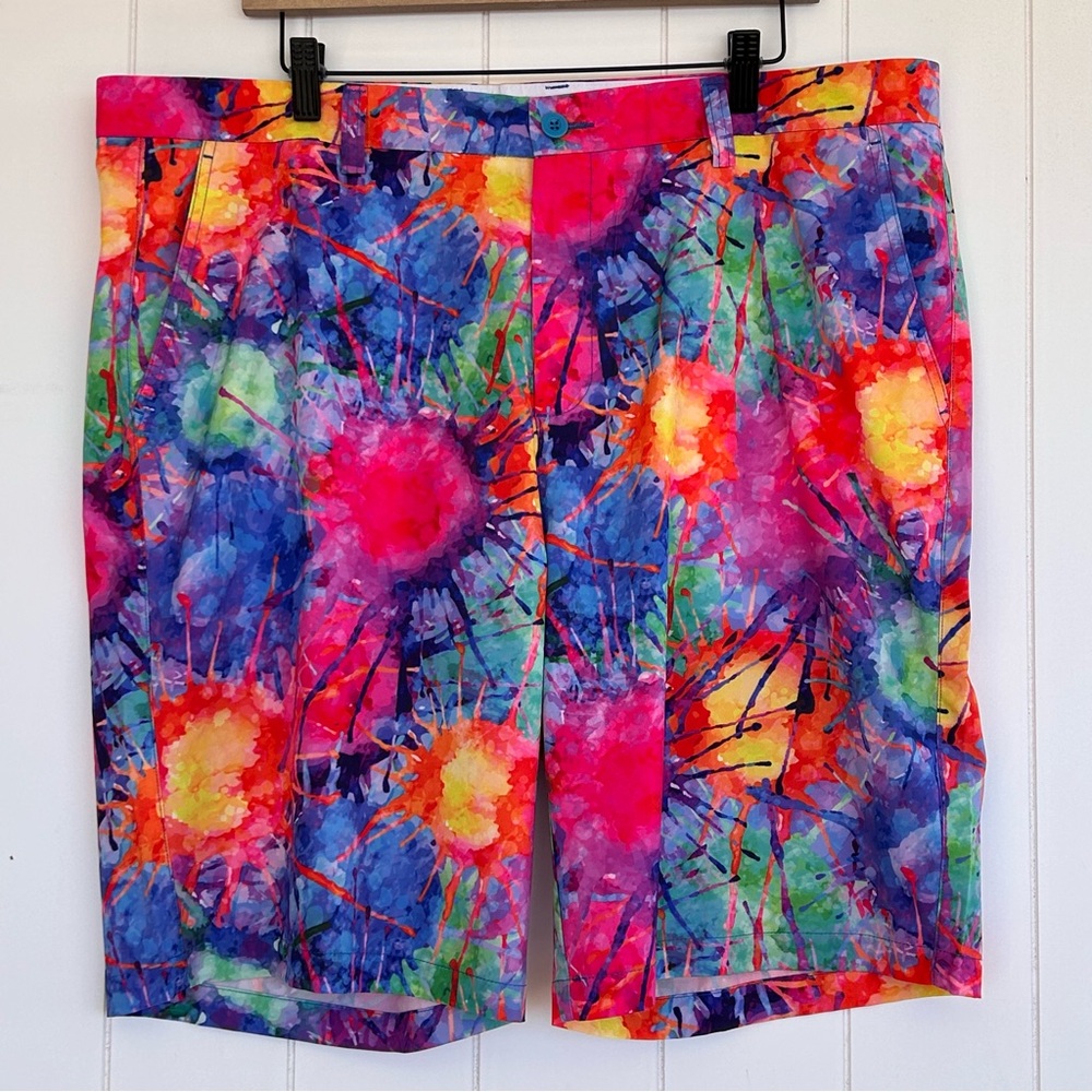 Hreski Men’s 10” Golf Shorts Colorful Paint‎ Splatter Design Size 40
